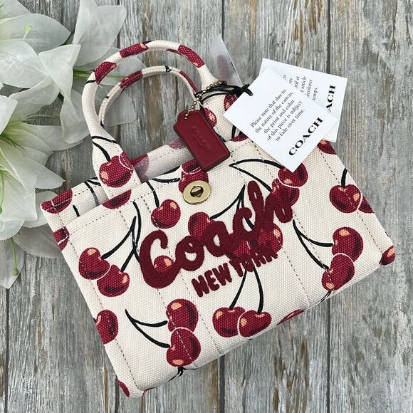 Coach Cargo Tote Bag 20 With Cherry Print Crossbody Bag Purse - Picture 1 of 9